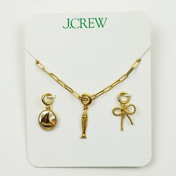 New JCREW Nautical Charm Necklace in Shiny Matte Gold $49 CI478 - Picture 2 of 2